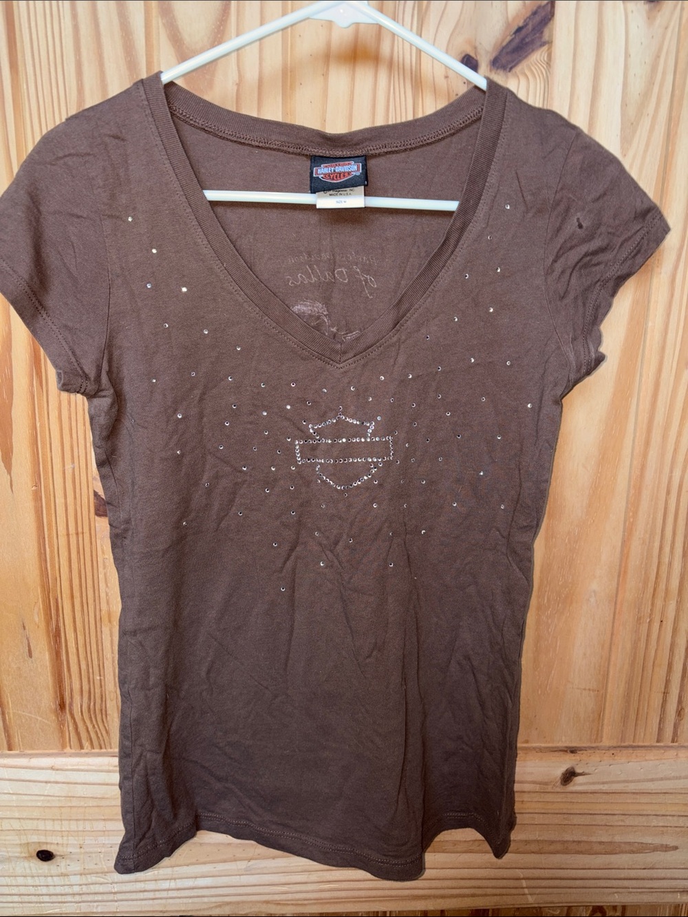 Juniors Harley-Davidson Brown V-Neck Tee with Studded Shield size M